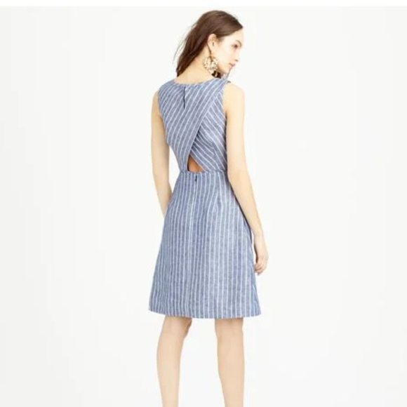 J. Crew Blue Stripe Mini Dress - Coastal Casual Cotton Pockets! - Picture 2 of 8